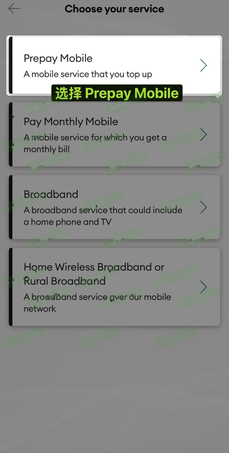 选择 Prepay Mobile