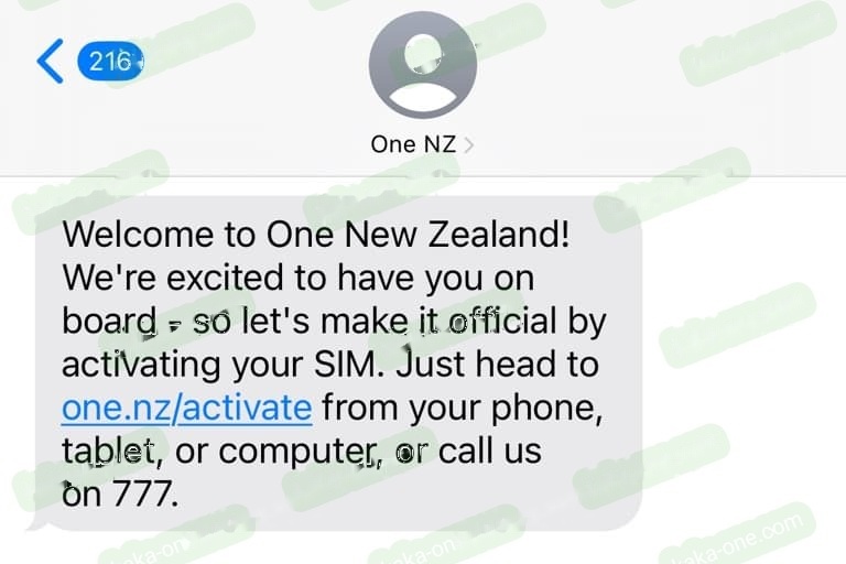 插卡后收到的 One NZ 欢迎短信